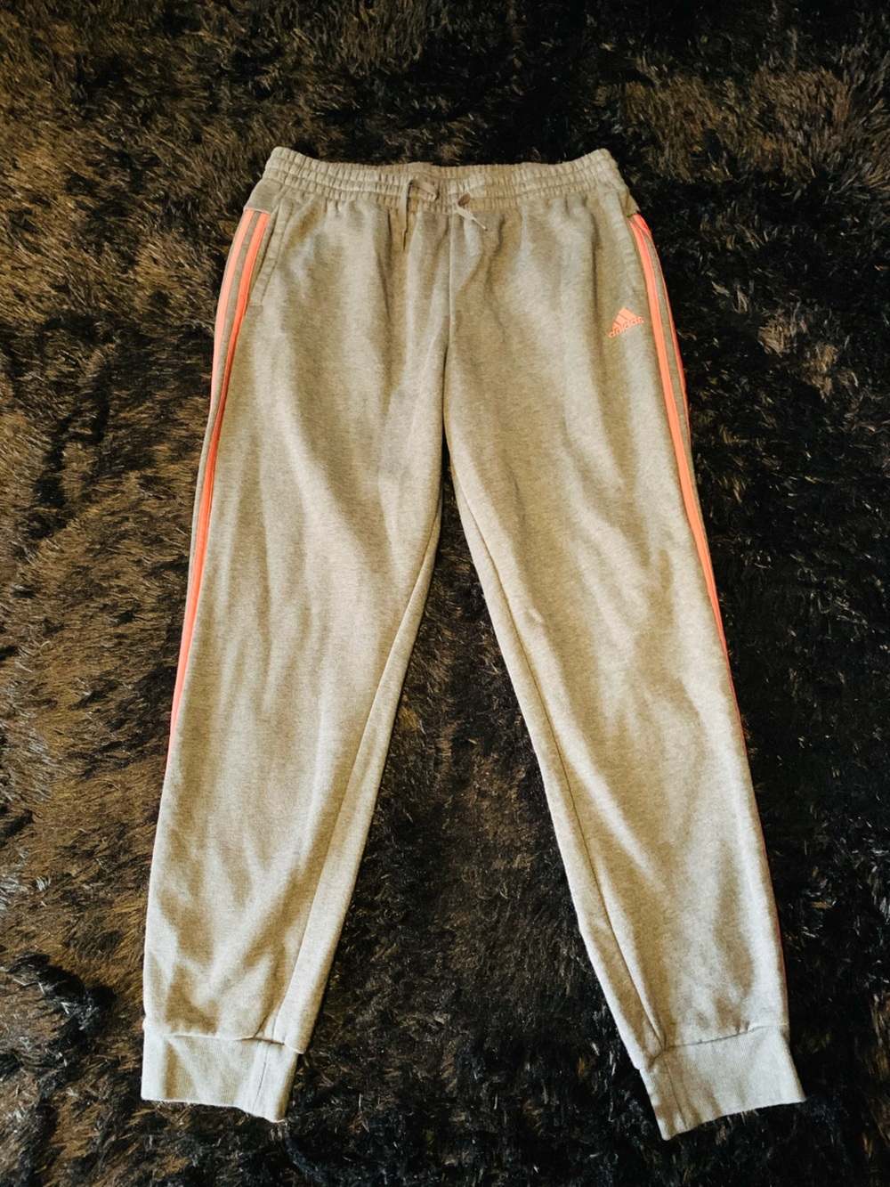 Adidas Unisex Gray Sweatpants with Pink Side Stripes Like New (W-XL)